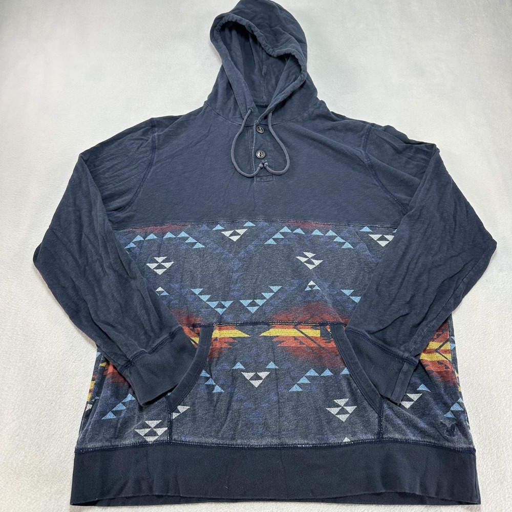 American Eagle Outfitters Hoodie Mens XLT Navy Aztec‎ Henley Pullover Southwest